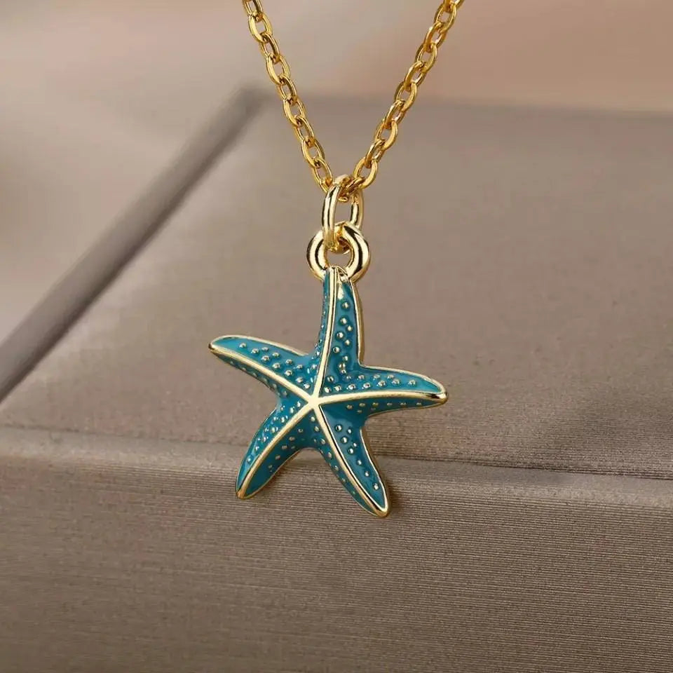 18k Gold Plated Colored Starfish Pendant Necklace JettsJewelers