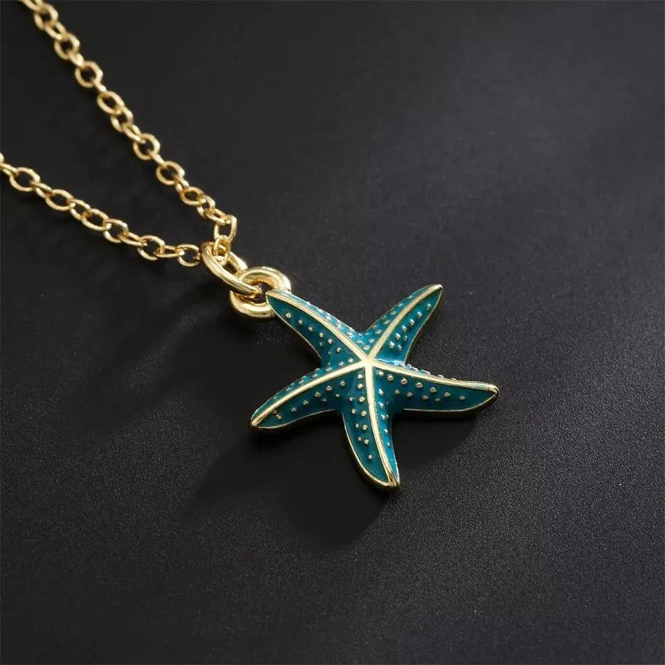 18k Gold Plated Colored Starfish Pendant Necklace JettsJewelers