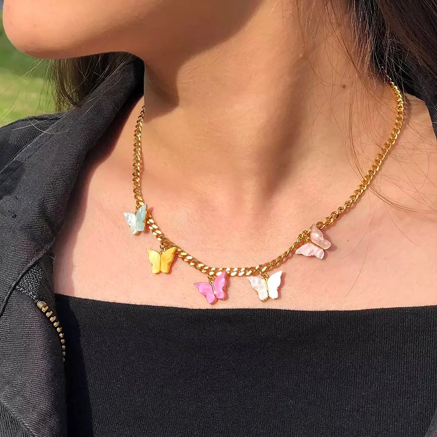 18k Gold Plated Colorful Butterfly Necklace JettsJewelers