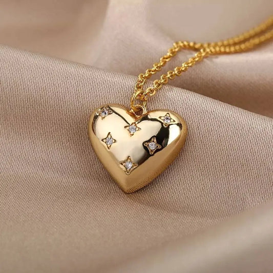 18k Gold Plated Heart Pendant with CZ Necklace JettsJewelers