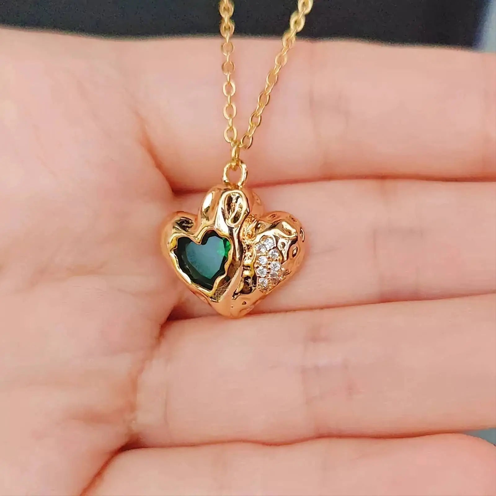 18k Gold Plated Heart Stone Geometric with CZ Necklace JettsJewelers