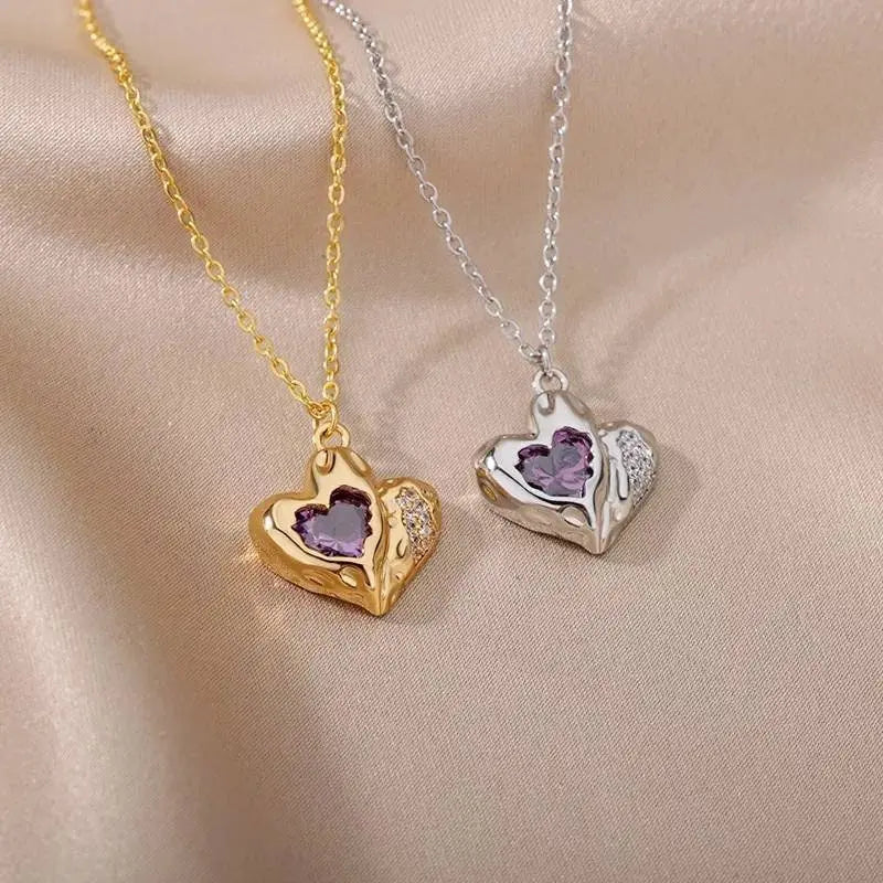 18k Gold Plated Heart Stone Geometric with CZ Necklace JettsJewelers
