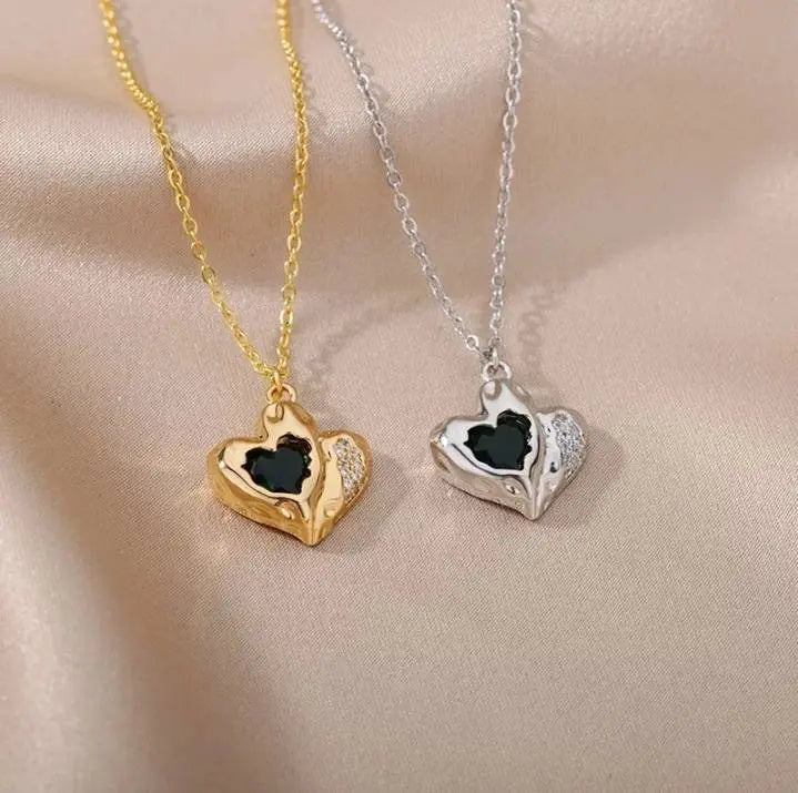 18k Gold Plated Heart Stone Geometric with CZ Necklace JettsJewelers