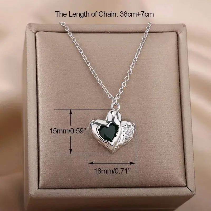 18k Gold Plated Heart Stone Geometric with CZ Necklace JettsJewelers