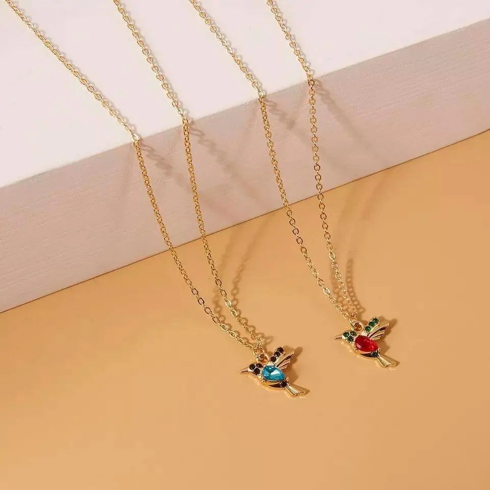 18k Gold Plated Vintage Hummingbird Sapphire Ruby Necklace JettsJewelers