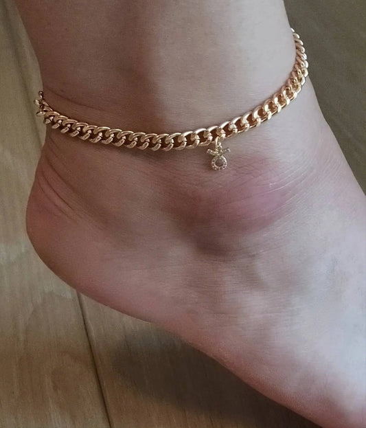 18k Gold Plated Zodiac Sign Curby Anklet, Custom Ankle Bracelet, Crystal Cubic Zirconia Constellation Zodiac Anklet, Leg Chain, JettsJewelers
