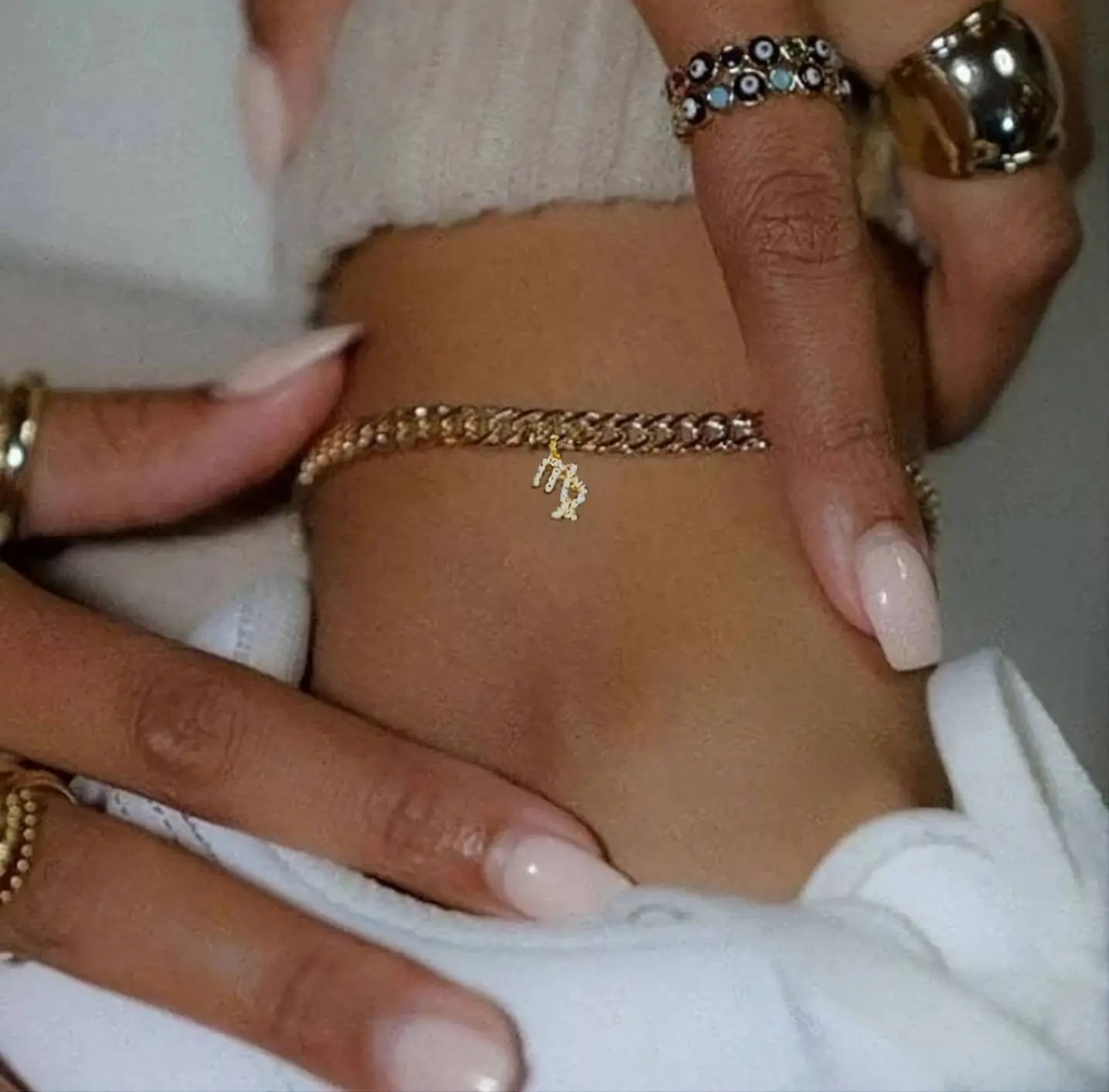 18k Gold Plated Zodiac Sign Curby Anklet, Custom Ankle Bracelet, Crystal Cubic Zirconia Constellation Zodiac Anklet, Leg Chain, JettsJewelers