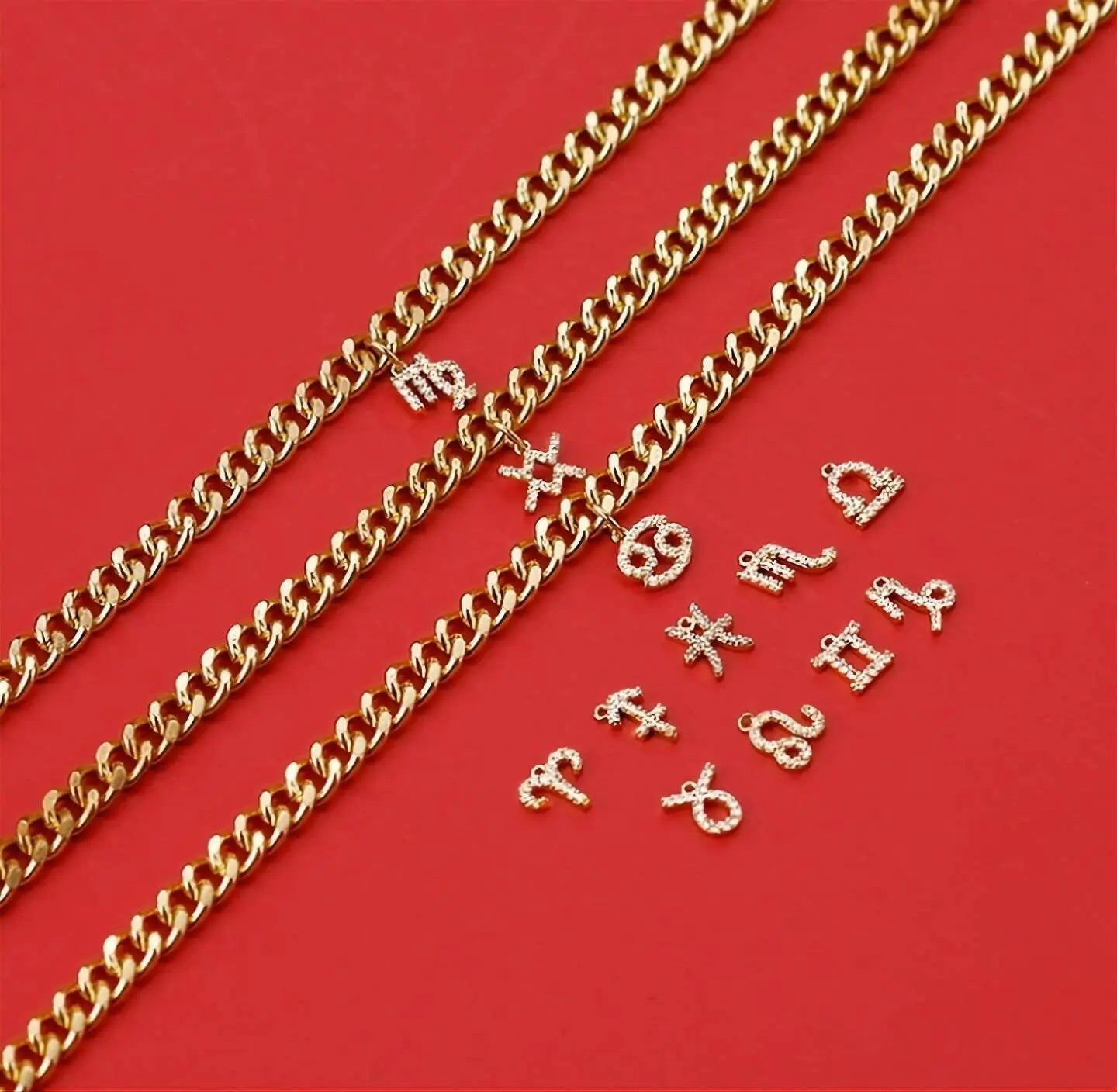 18k Gold Plated Zodiac Sign Curby Anklet, Custom Ankle Bracelet, Crystal Cubic Zirconia Constellation Zodiac Anklet, Leg Chain, JettsJewelers