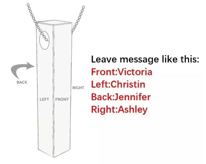 18k Plated Gold 3D Bar Necklace, 4 Sided Vertical Cube Bar, Gold Bar Jewelry, 4 Sides Family Kids Names Engraved Memorial Bar Necklace JettsJewelers