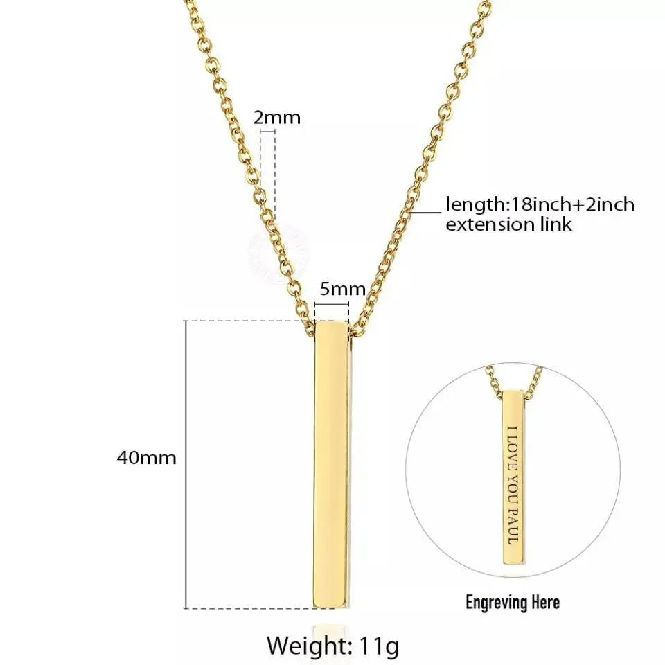18k Plated Gold 3D Bar Necklace, 4 Sided Vertical Cube Bar, Gold Bar Jewelry, 4 Sides Family Kids Names Engraved Memorial Bar Necklace JettsJewelers