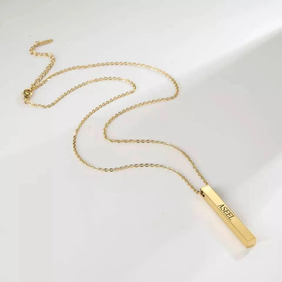 18k Plated Gold 3D Bar Necklace, 4 Sided Vertical Cube Bar, Gold Bar Jewelry, 4 Sides Family Kids Names Engraved Memorial Bar Necklace JettsJewelers