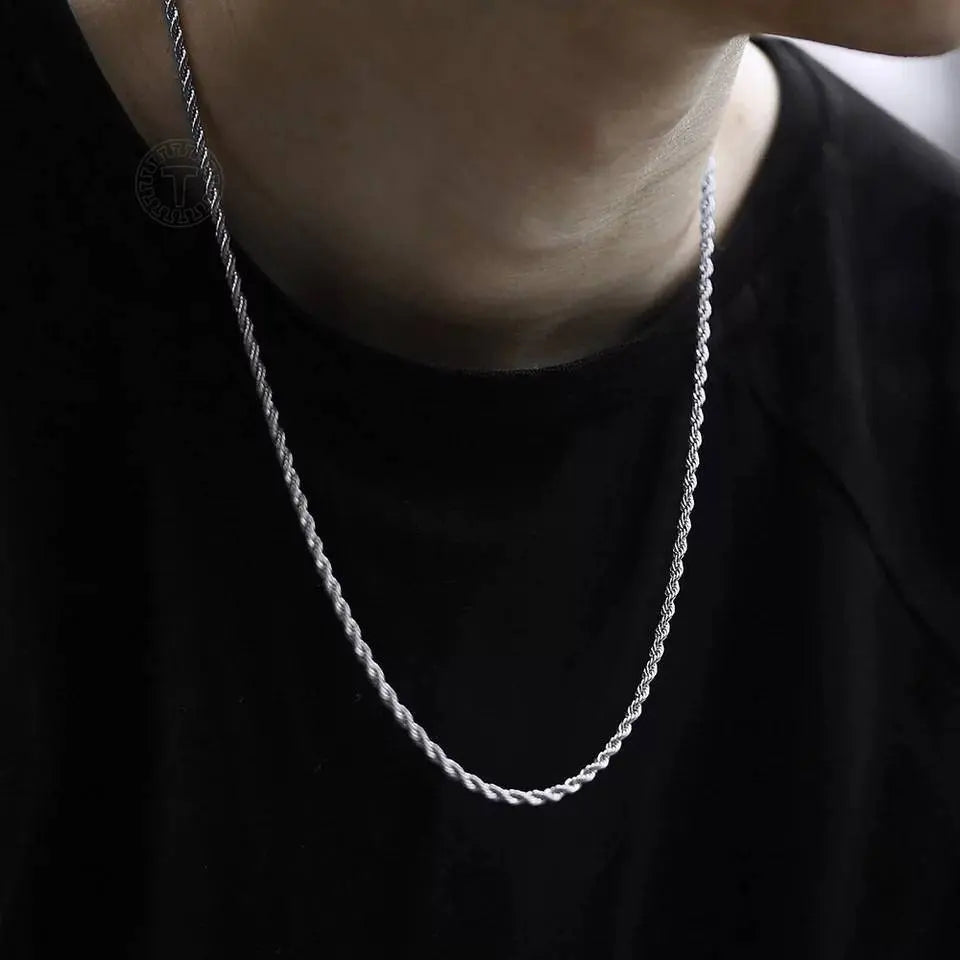 18k Real Gold Plated Rope Chain 2.5mm 5mm Stainless Steel Men Chain Necklace Women Chains Silver - JettsJewelers