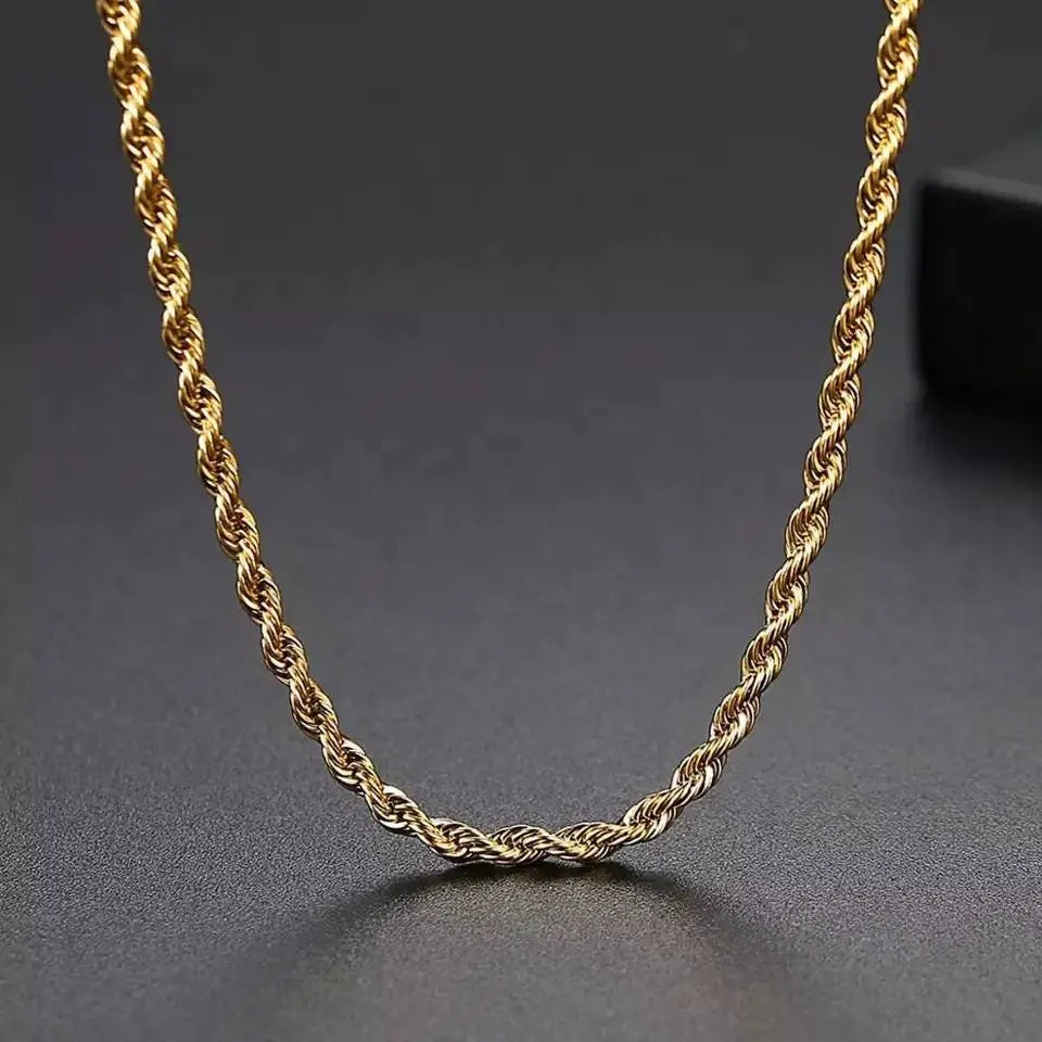 18k Real Gold Plated Rope Chain 2.5mm 5mm Stainless Steel Men Chain Necklace Women Chains Silver - JettsJewelers