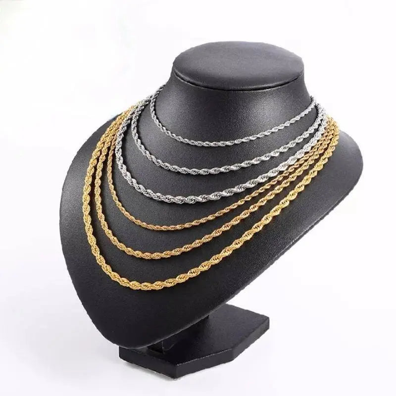 18k Real Gold Plated Rope Chain 2.5mm 5mm Stainless Steel Men Chain Necklace Women Chains Silver - JettsJewelers