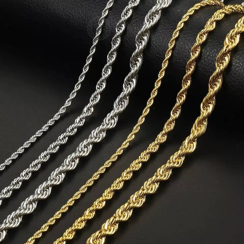 18k Real Gold Plated Rope Chain 2.5mm 5mm Stainless Steel Men Chain Necklace Women Chains Silver JettsJewelers