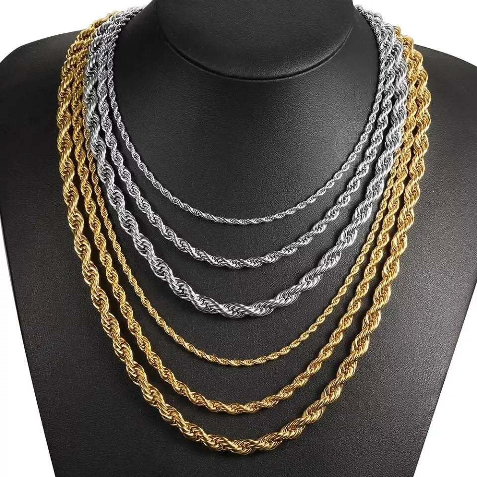 18k Real Gold Plated Rope Chain 2.5mm 5mm Stainless Steel Men Chain Necklace Women Chains Silver JettsJewelers