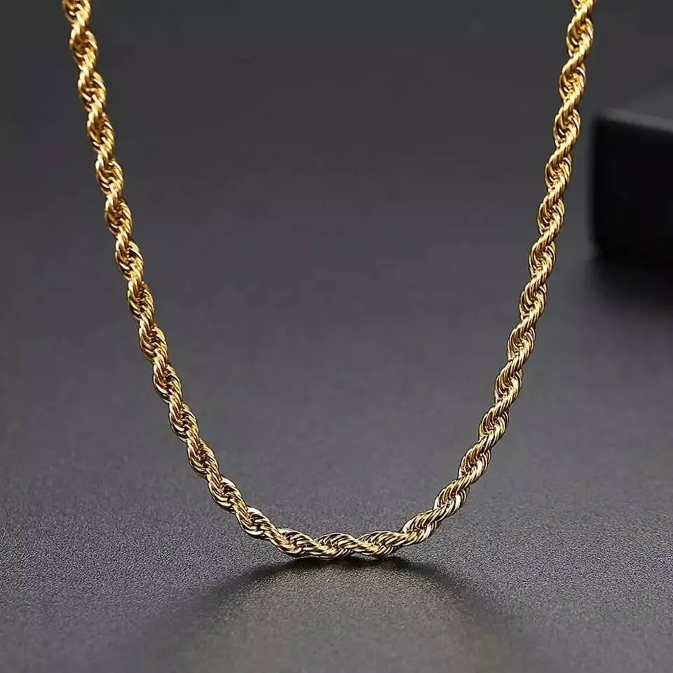 18k Real Gold Plated Rope Chain 2.5mm 5mm Stainless Steel Men Chain Necklace Women Chains Silver JettsJewelers