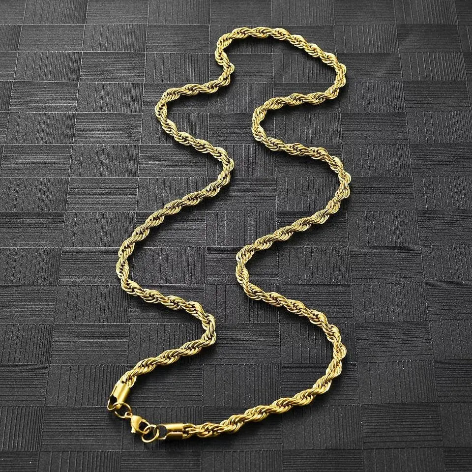 18k Real Gold Plated Rope Chain 2.5mm 5mm Stainless Steel Men Chain Necklace Women Chains Silver JettsJewelers