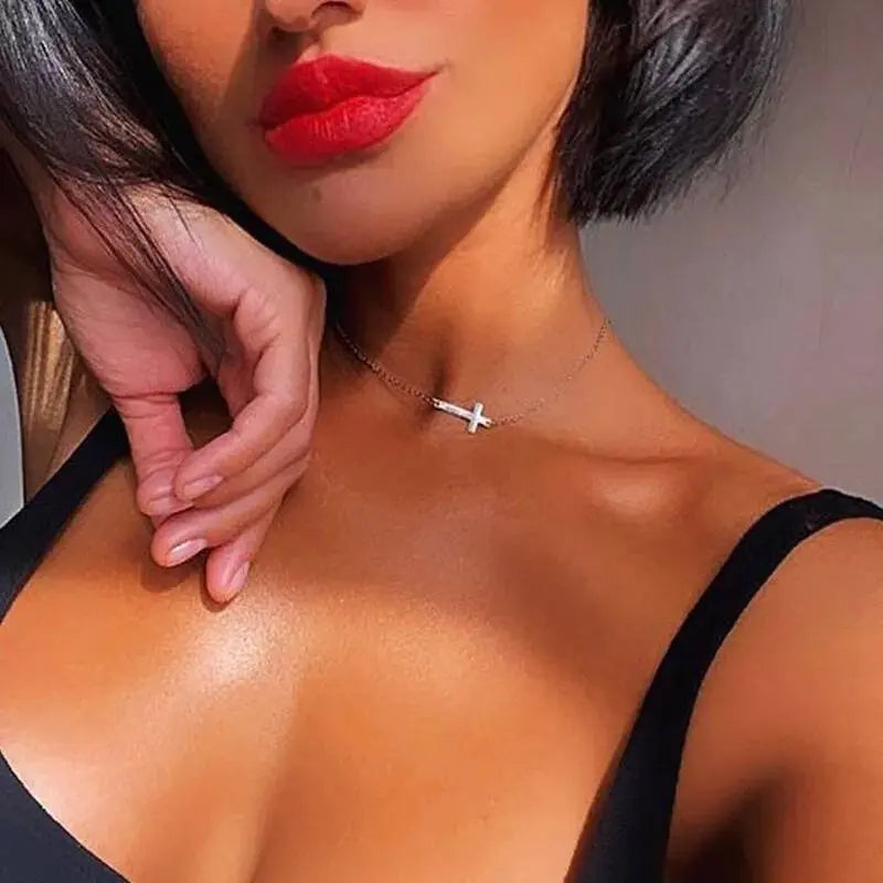 18k Yellow Gold Silver Plated Sideways Cross Necklace JettsJewelers