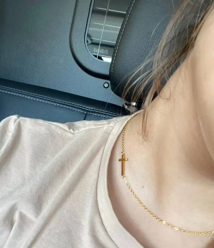 18k Yellow Gold Silver Plated Sideways Cross Necklace JettsJewelers