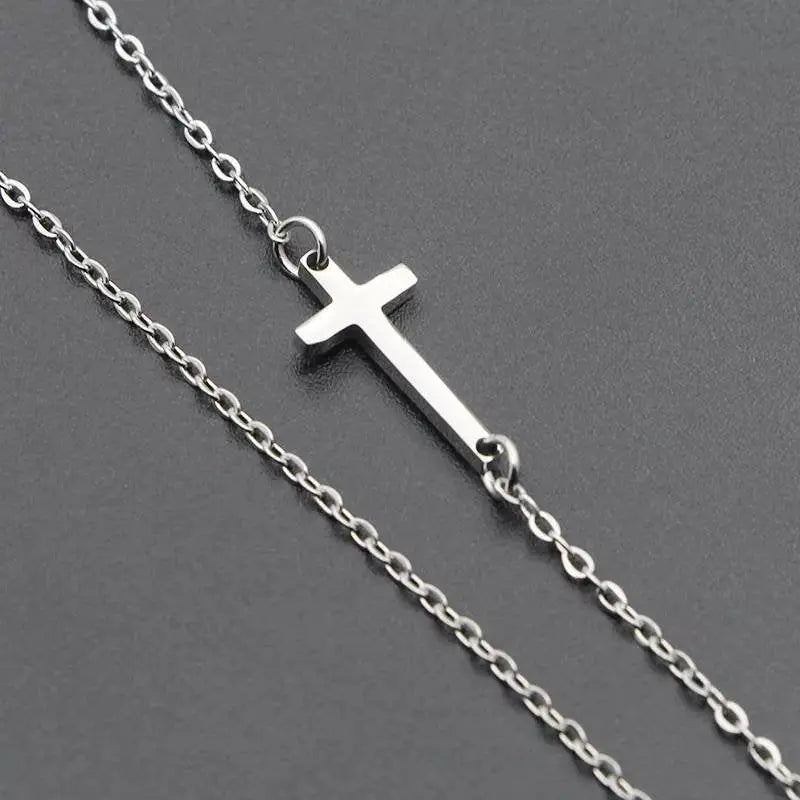 18k Yellow Gold Silver Plated Sideways Cross Necklace JettsJewelers