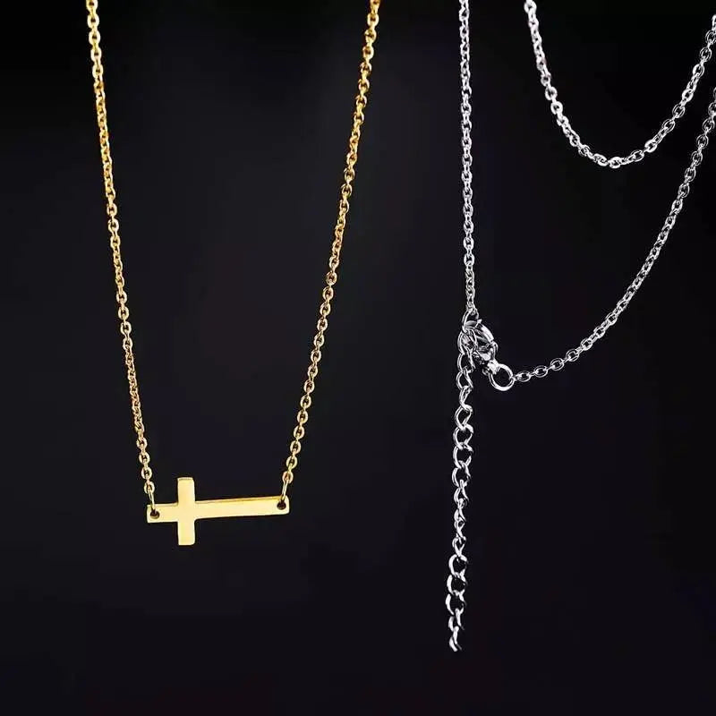 18k Yellow Gold Silver Plated Sideways Cross Necklace JettsJewelers