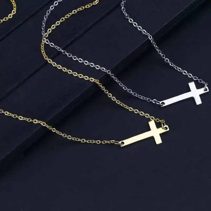 18k Yellow Gold Silver Plated Sideways Cross Necklace JettsJewelers
