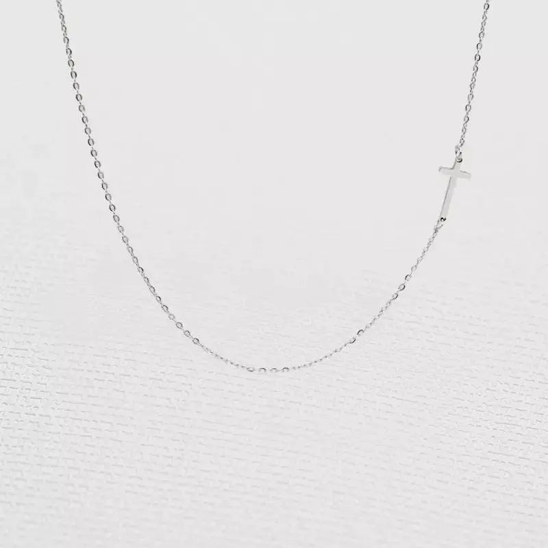18k Yellow Gold Silver Plated Sideways Cross Necklace JettsJewelers