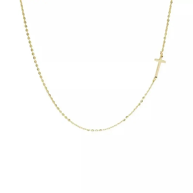 18k Yellow Gold Silver Plated Sideways Cross Necklace JettsJewelers