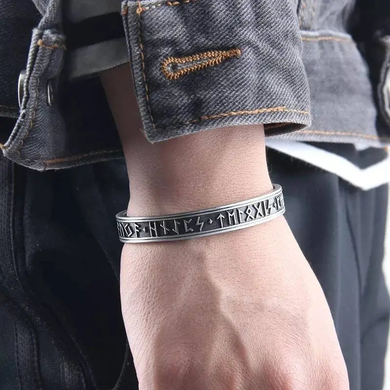 1pc Stainless Steel Mens Handmade Nortic Rune Bangle Cuff JettsJewelers