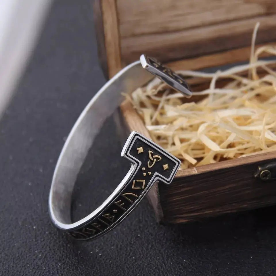 1pc Stainless Steel Mens Handmade Nortic Rune Bangle Cuff JettsJewelers