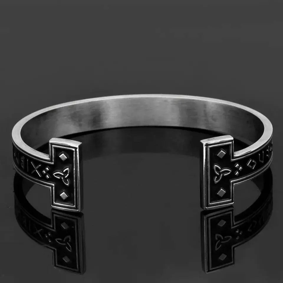 1pc Stainless Steel Mens Handmade Nortic Rune Bangle Cuff JettsJewelers