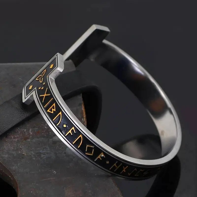 1pc Stainless Steel Mens Handmade Nortic Rune Bangle Cuff JettsJewelers