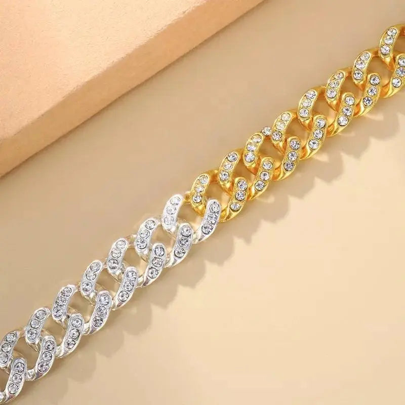 2 Color Slicing Cuban Chain Ankle Bracelets for Women Girls, Crystal Tennis Anklet Bracelet Multi-Row Love Ankle Foot Jewelry Hip Hop Party - JettsJewelers