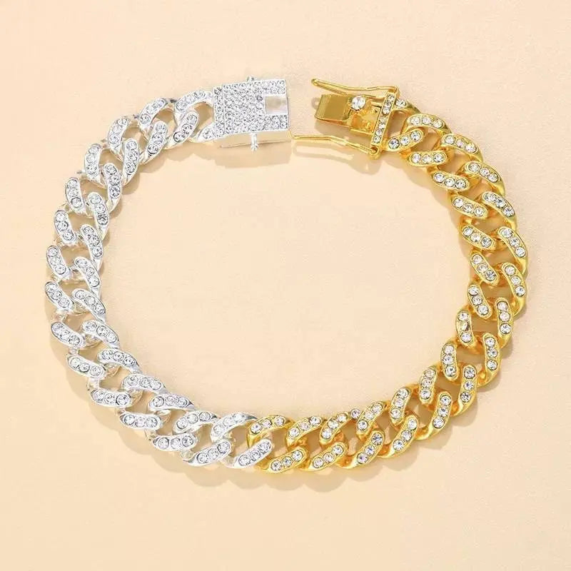 2 Color Slicing Cuban Chain Ankle Bracelets for Women Girls, Crystal Tennis Anklet Bracelet Multi-Row Love Ankle Foot Jewelry Hip Hop Party - JettsJewelers