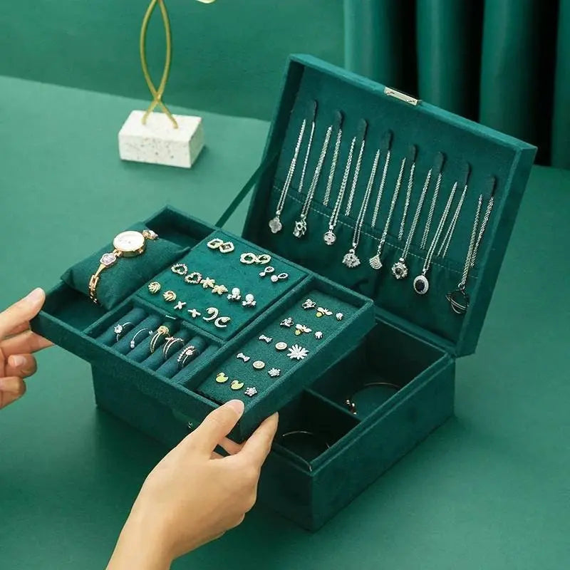 2 Layers Medium Flannel Jewelry Organizer with Removable Tray Girls Jewelry Display Case Jewelry Storage for Earrings Bracelets Rings - JettsJewelers