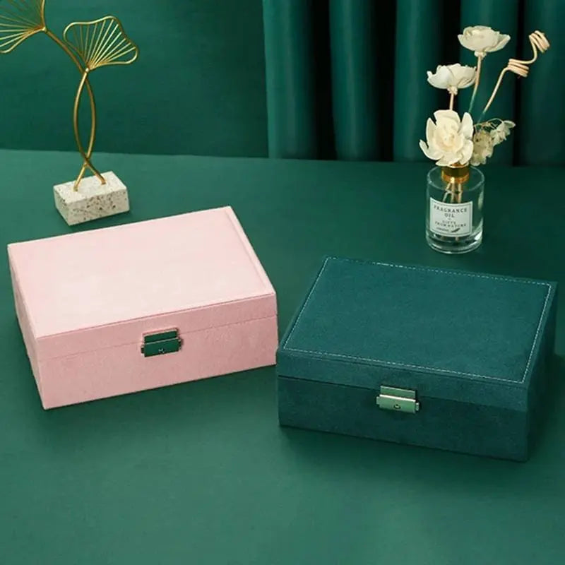 2 Layers Medium Flannel Jewelry Organizer with Removable Tray Girls Jewelry Display Case Jewelry Storage for Earrings Bracelets Rings - JettsJewelers