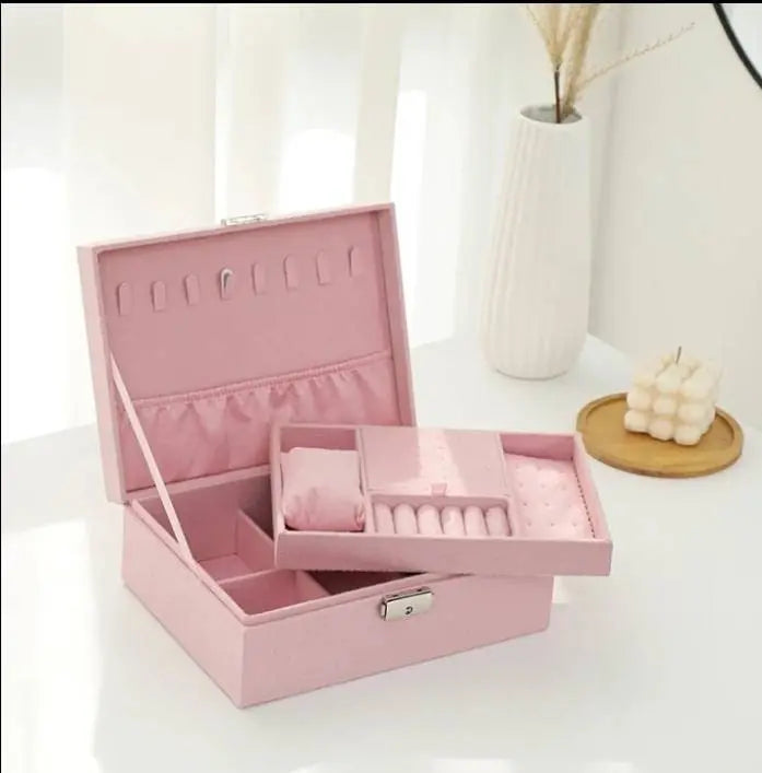 2 Layers Medium Flannel Jewelry Organizer with Removable Tray Girls Jewelry Display Case Jewelry Storage for Earrings Bracelets Rings - JettsJewelers