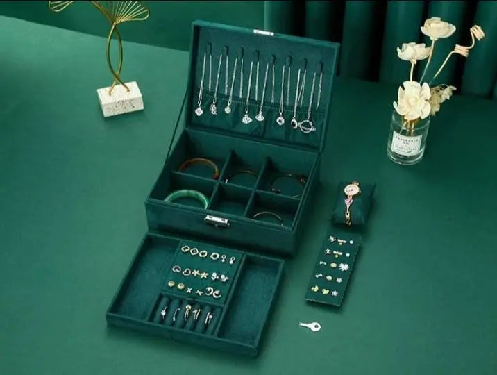 2 Layers Medium Flannel Jewelry Organizer with Removable Tray Girls Jewelry Display Case Jewelry Storage for Earrings Bracelets Rings - JettsJewelers