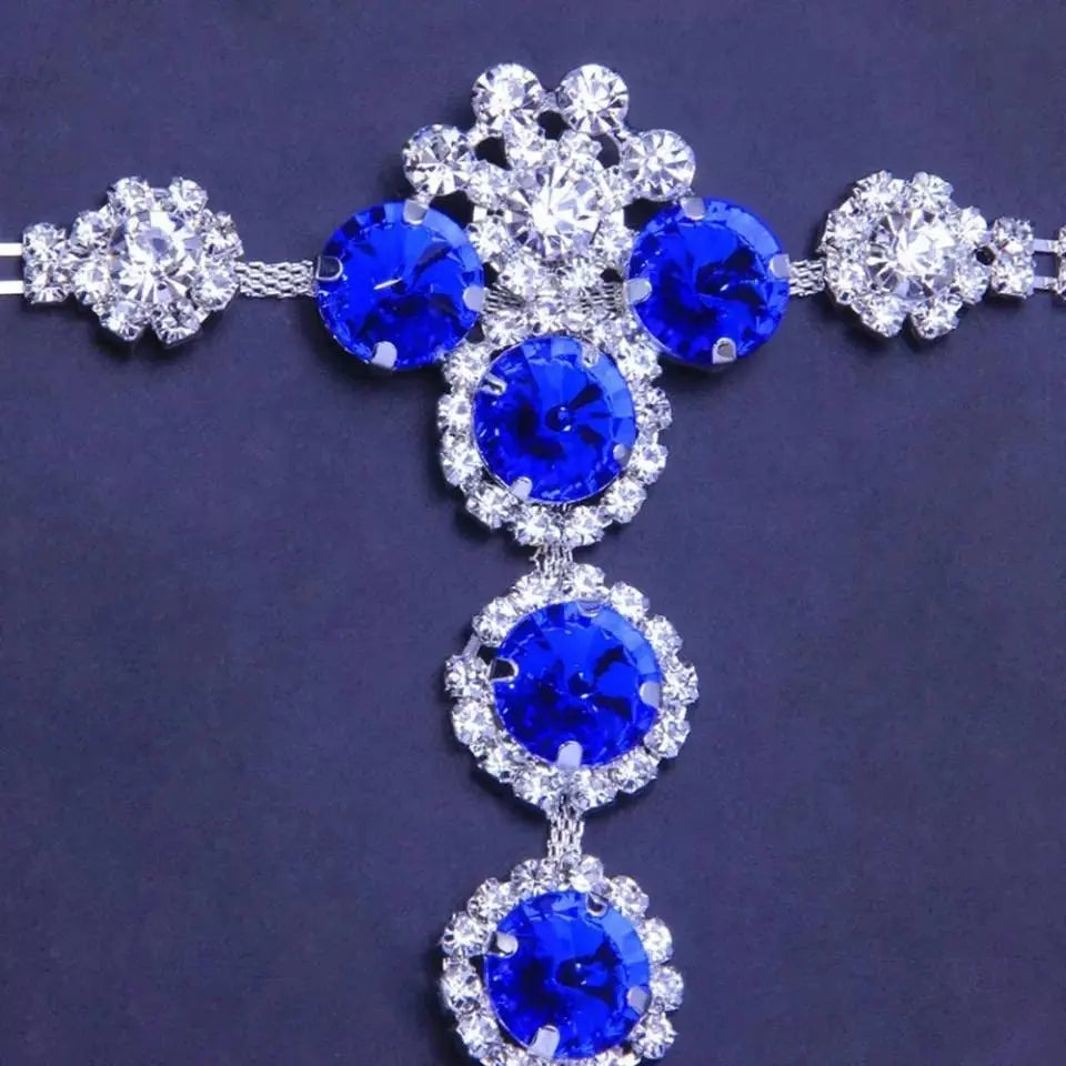 2 pc Bra Bikini Set Crystal Tassel Body Chains Belly Dance Skirts Blue Rhinestones Sexy Bikini Summer Beach Hip Waist Beachwear - JettsJewelers