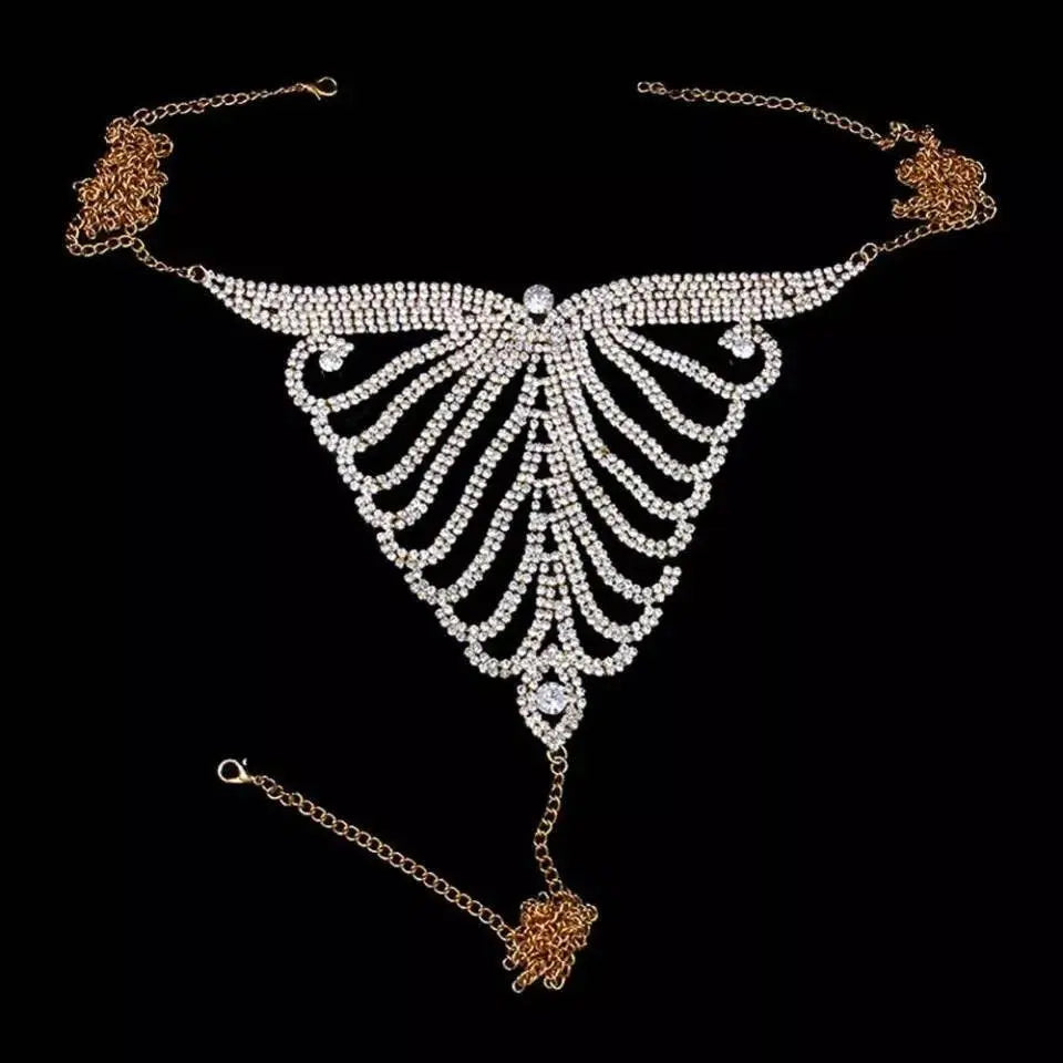 2 pc Bra Bikini Set Crystal Tassel Body Chains Belly Dance Skirts Rhinestones Sexy Bikini Summer Beach Hip Waist Beachwear - JettsJewelers