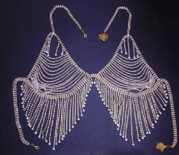 2 pc Bra Bikini Set Crystal Tassel Body Chains Belly Dance Skirts Rhinestones Sexy Bikini Summer Beach Hip Waist Beachwear JettsJewelers