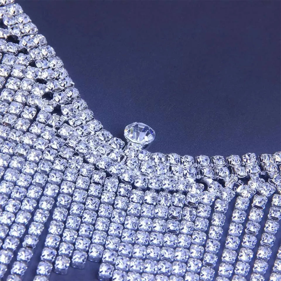 2 pc Bra Bikini Set Crystal Tassel Body Chains Belly Dance Skirts Rhinestones Sexy Bikini Summer Beach Hip Waist Chain Nightclub Jewelry - JettsJewelers