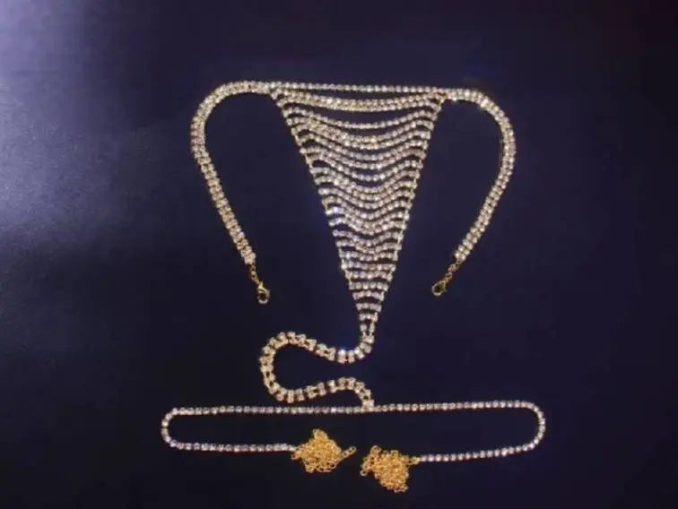 2 pc Bra Bikini Set Crystal Tassel Body Chains Belly Dance Skirts Rhinestones Sexy Bikini Summer Beach Hip Waist Chain Nightclub Jewelry - JettsJewelers