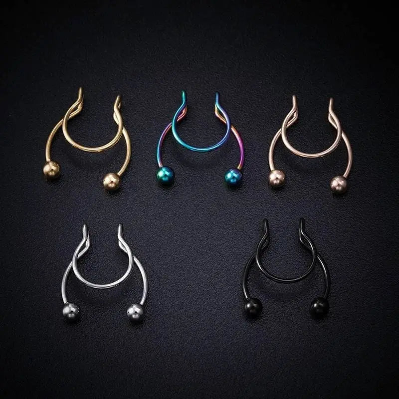20G 5 Pcs Fake Nose Rings Hoop Clip-on Stainless Steel Septum Jewelry Non Piercing Cartilage Earring Lip Rings Faux Nose Ring Piercing - JettsJewelers