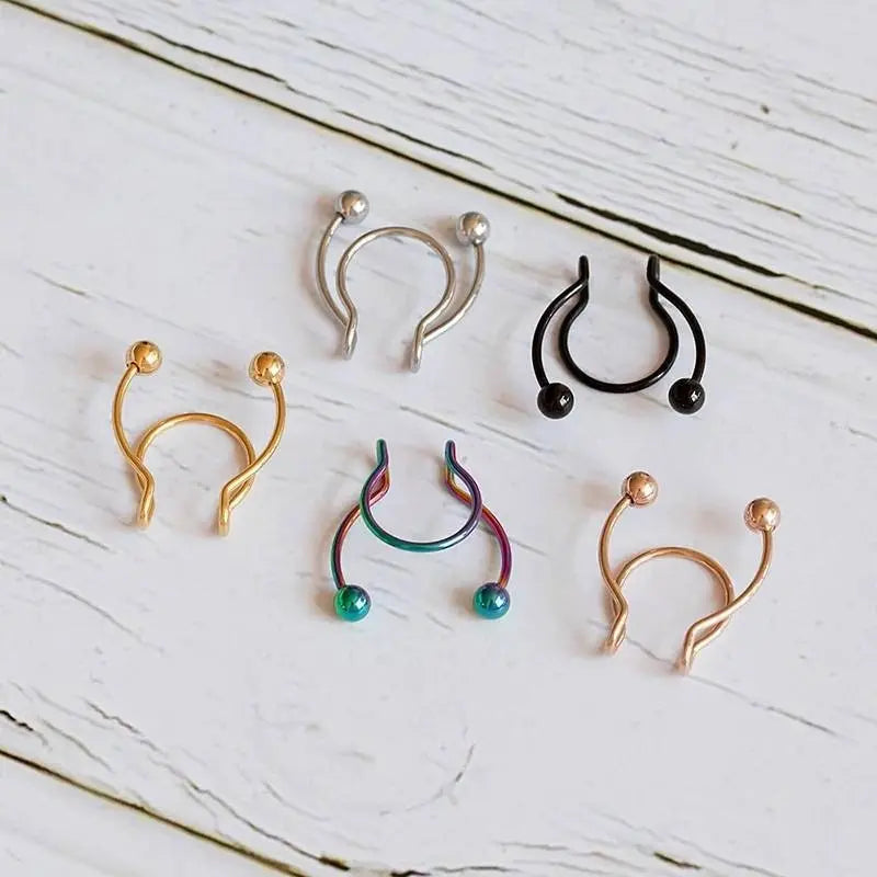 20G 5 Pcs Fake Nose Rings Hoop Clip-on Stainless Steel Septum Jewelry Non Piercing Cartilage Earring Lip Rings Faux Nose Ring Piercing - JettsJewelers