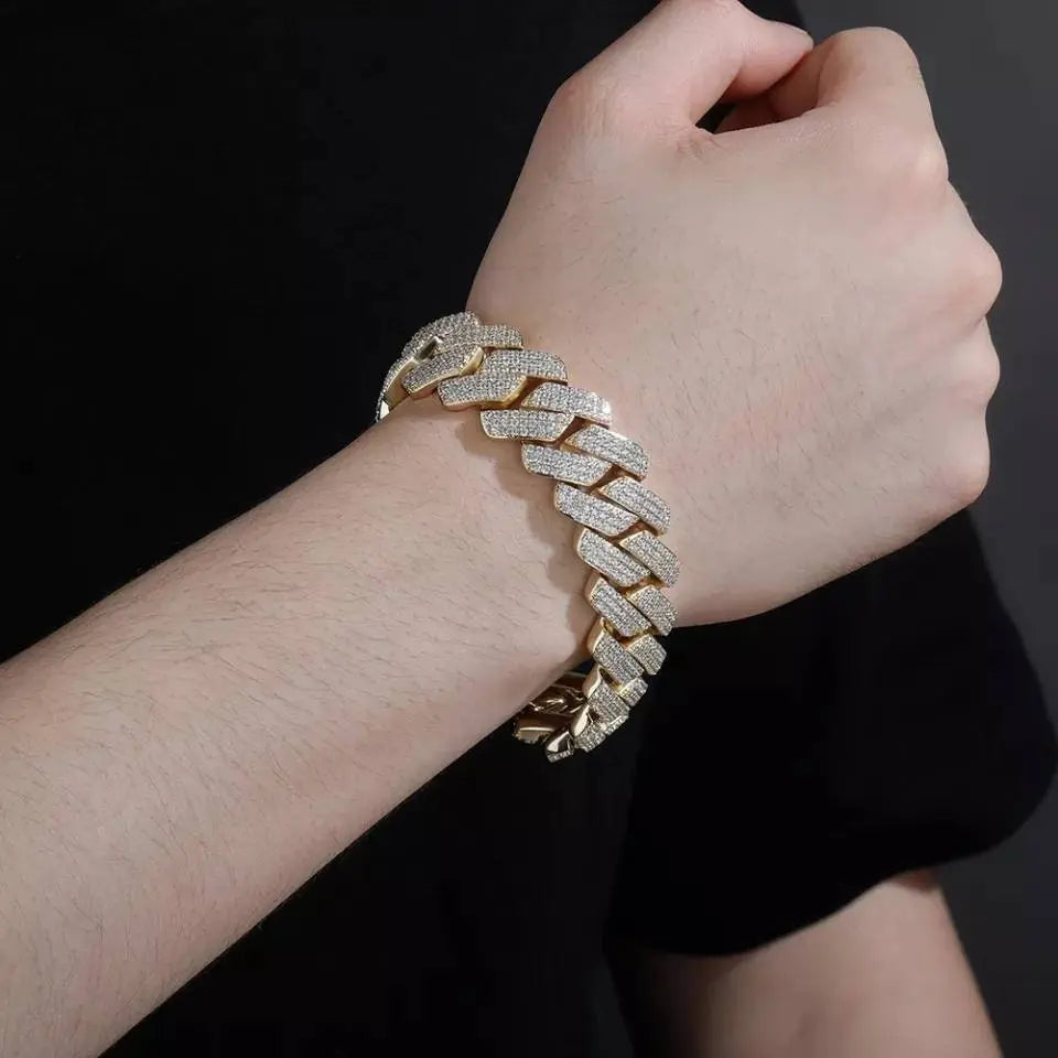 20mm Cuban Link Bracelet Hypoallergenic 14K REAL Gold Plated Iced Out Hip Hop Jewelry 5A+ Cubic Zirconia Prong-setting for Men Women - JettsJewelers