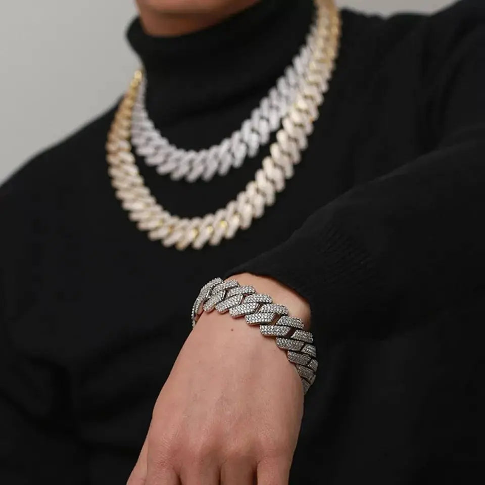 20mm Cuban Link Bracelet Hypoallergenic 14K REAL Gold Plated Iced Out Hip Hop Jewelry 5A+ Cubic Zirconia Prong-setting for Men Women - JettsJewelers