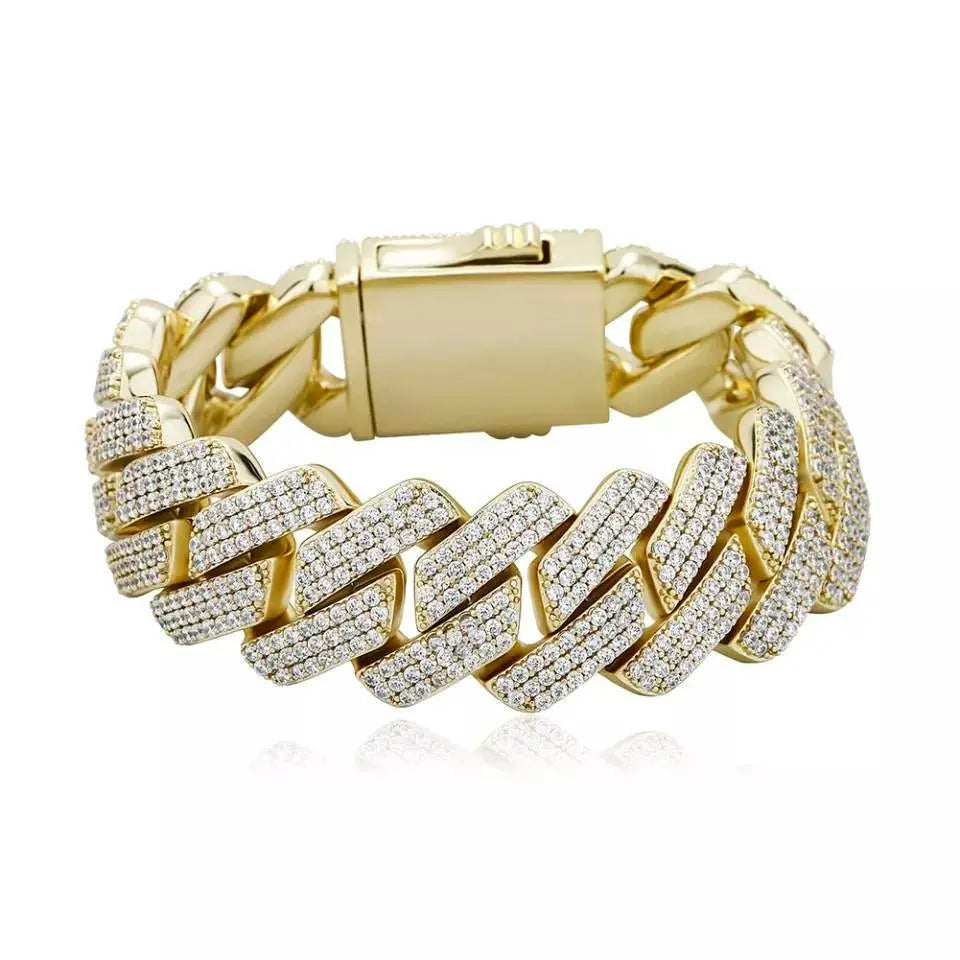 20mm Cuban Link Bracelet Hypoallergenic 14K REAL Gold Plated Iced Out Hip Hop Jewelry 5A+ Cubic Zirconia Prong-setting for Men Women - JettsJewelers