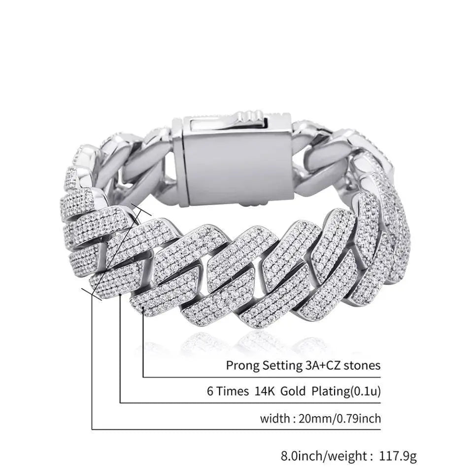 20mm Cuban Link Bracelet Hypoallergenic 14K REAL Gold Plated Iced Out Hip Hop Jewelry 5A+ Cubic Zirconia Prong-setting for Men Women - JettsJewelers